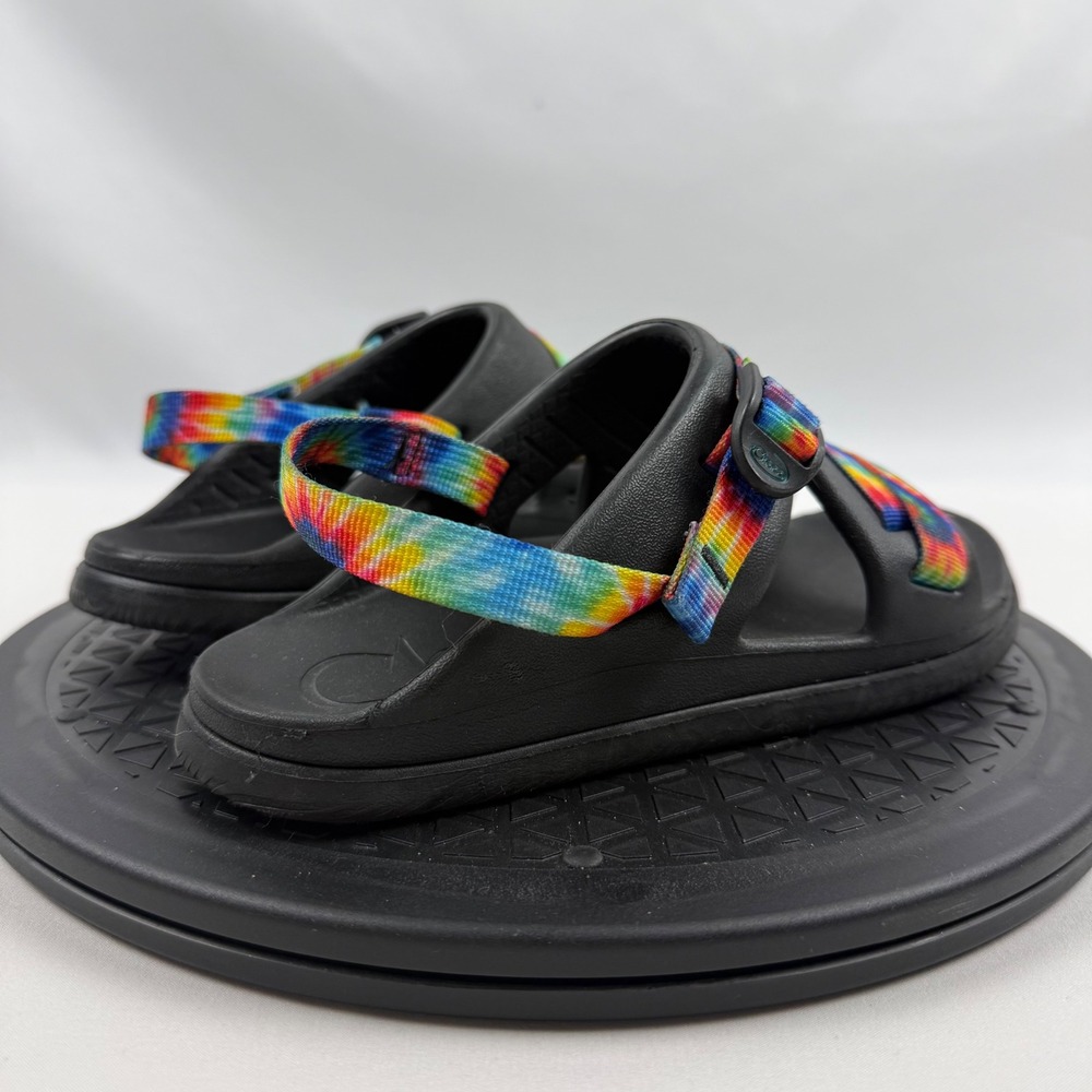 Chaco Chillos Kids Junior 4 Rainbow Tie Dye Black Slide Sandals J107383 - Picture 6 of 14